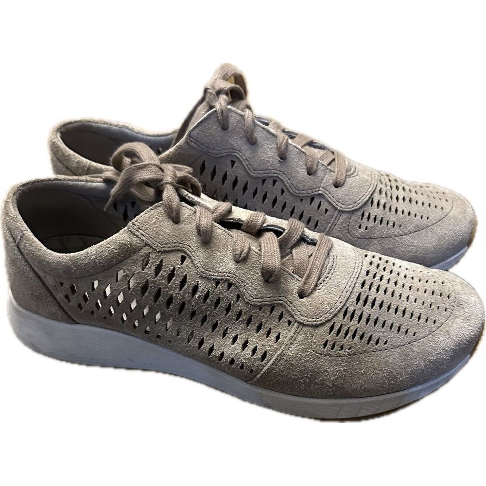 Women 9.5-10 40 Dansko Charlie Sneaker Suede Taupe Lace Up Perforated 4250200300
